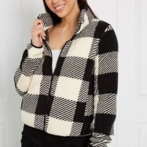 Fluffy Checked Jacket J510321 Blaa